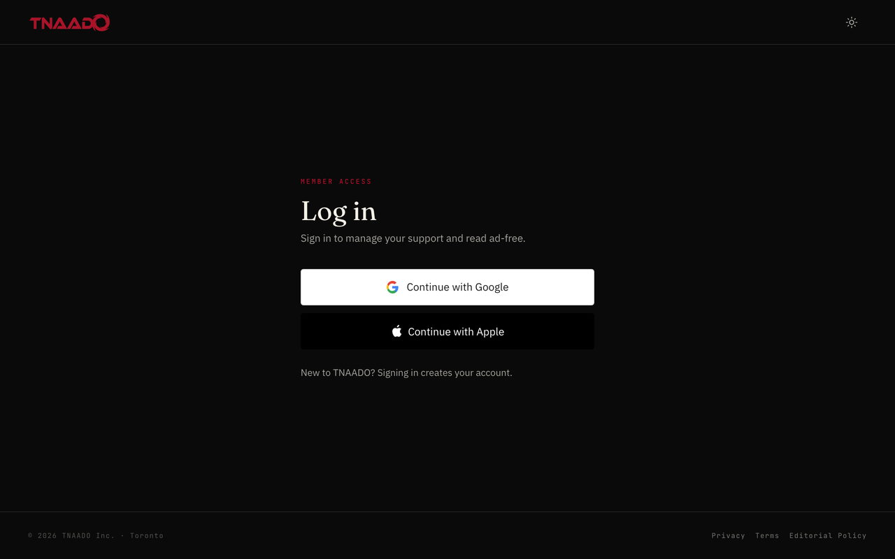A member log in screen offering only Continue with Google and Continue with Apple, with a note that signing in creates the account.